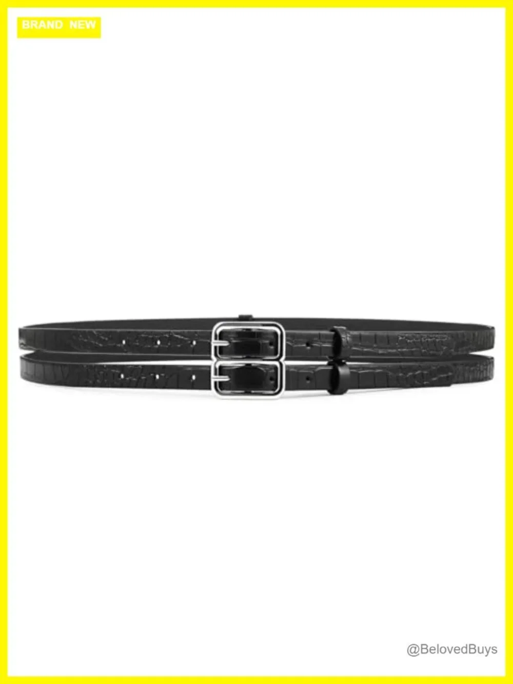 Faux Leather Double Buckle Belt for Women with Embossed Texture
